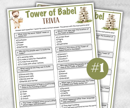 Tower of Babel Printable Trivia for kid, Old Testament Activity, Classroom Christmas, Church Fundraiser game, Adult Teen church Icebreaker-Office Supplies -TheHustlingCatLady-Party Games
