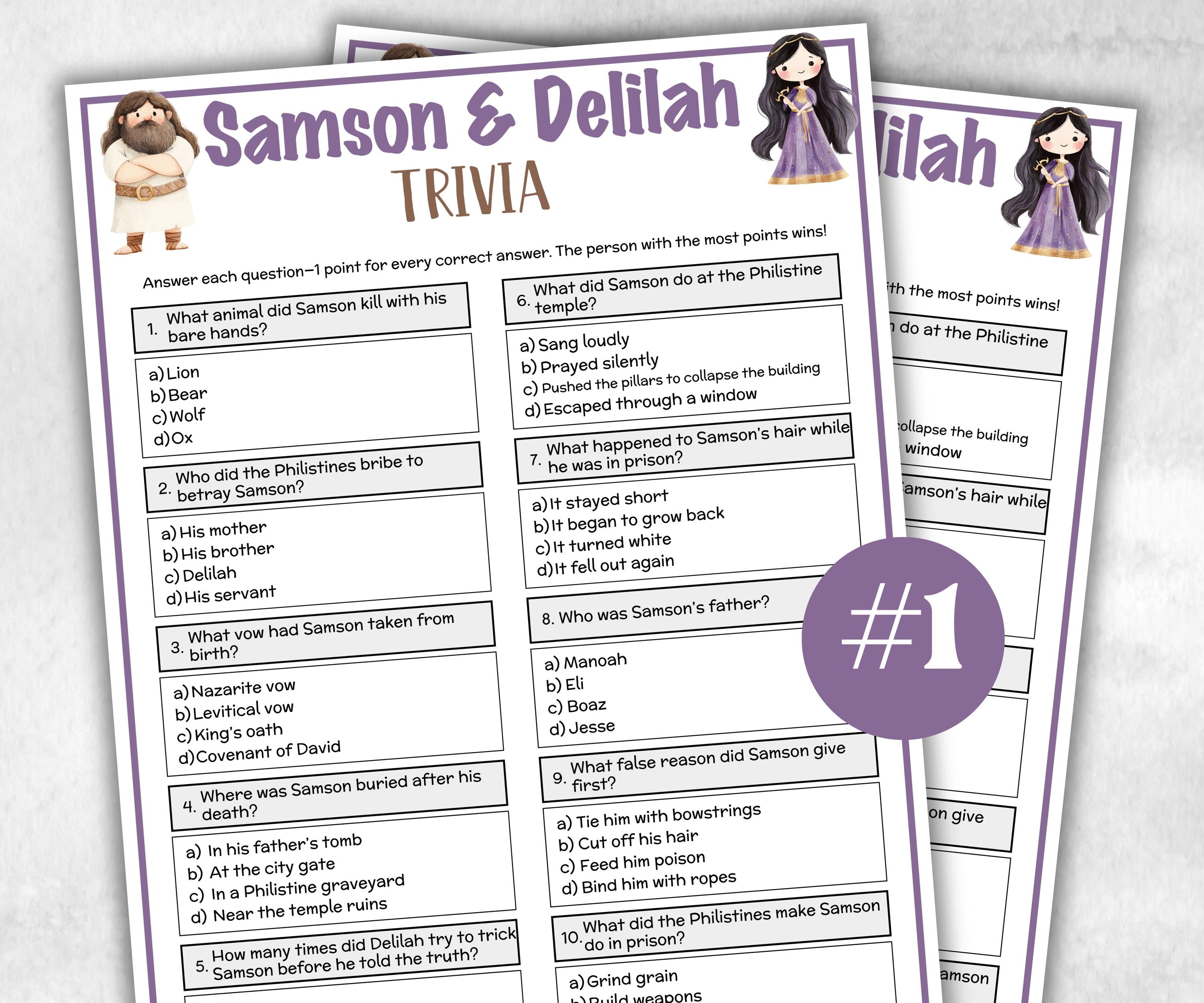 Samson and Delilah Printable Trivia for kid, Old Testament Activity, Classroom Christmas, Church Fundraiser, Adult Teen church Icebreaker-Office Supplies -TheHustlingCatLady-Party Games