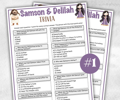Samson and Delilah Printable Trivia for kid, Old Testament Activity, Classroom Christmas, Church Fundraiser, Adult Teen church Icebreaker-Office Supplies -TheHustlingCatLady-Party Games