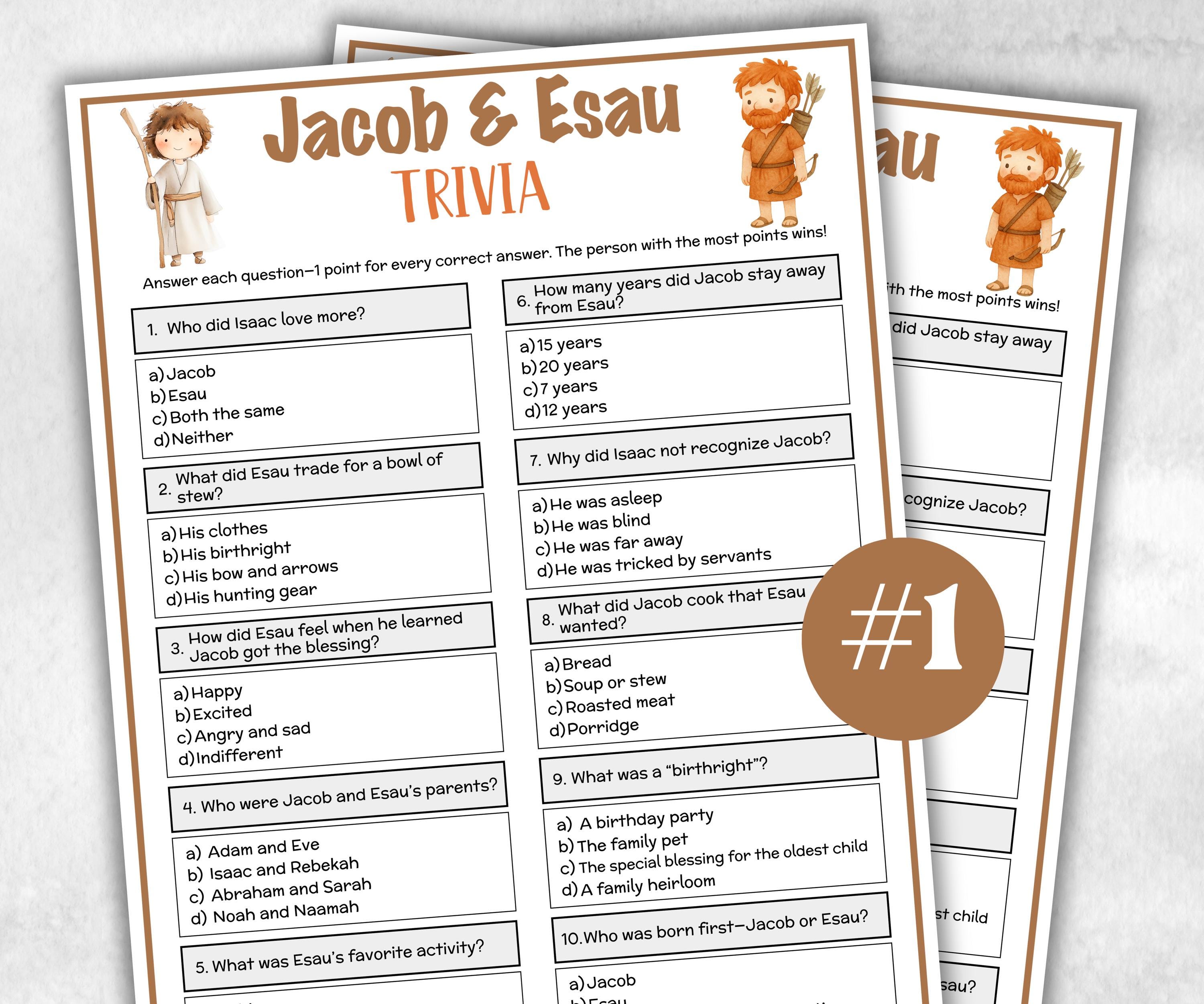 Jacob and Esau Printable Trivia for kid, Old Testament Activity, Classroom Christmas, Church Fundraiser game, Adult Teen church Icebreaker-Office Supplies -TheHustlingCatLady-Party Games