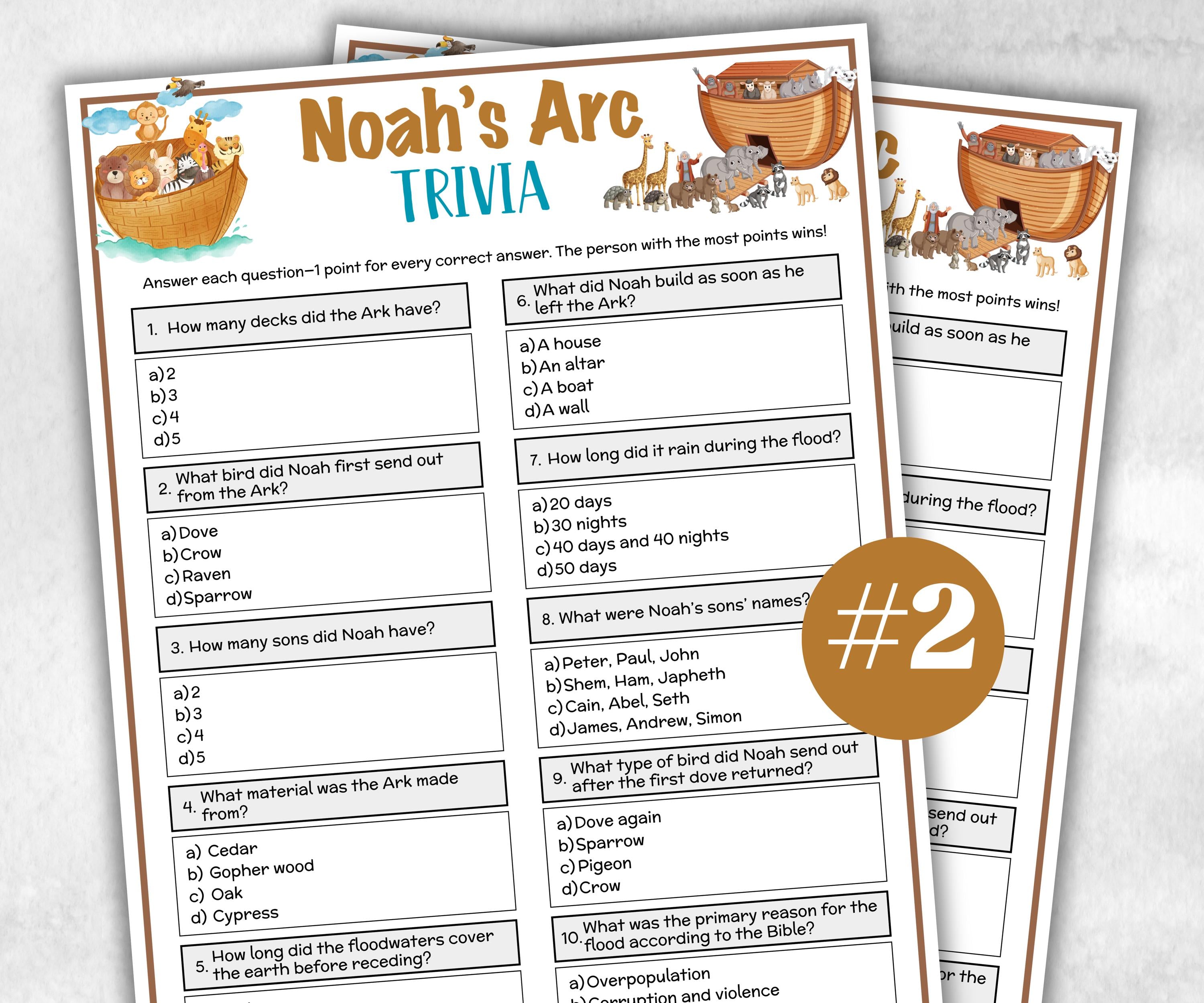 Printable Noah's Arc Trivia for kid, Old Testament Activity, Classroom Christmas, Church Fundraiser game, Adult Teen church Icebreaker game-Office Supplies -TheHustlingCatLady-Party Games