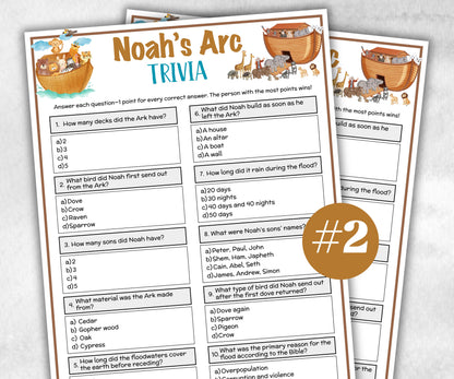 Printable Noah's Arc Trivia for kid, Old Testament Activity, Classroom Christmas, Church Fundraiser game, Adult Teen church Icebreaker game-Office Supplies -TheHustlingCatLady-Party Games