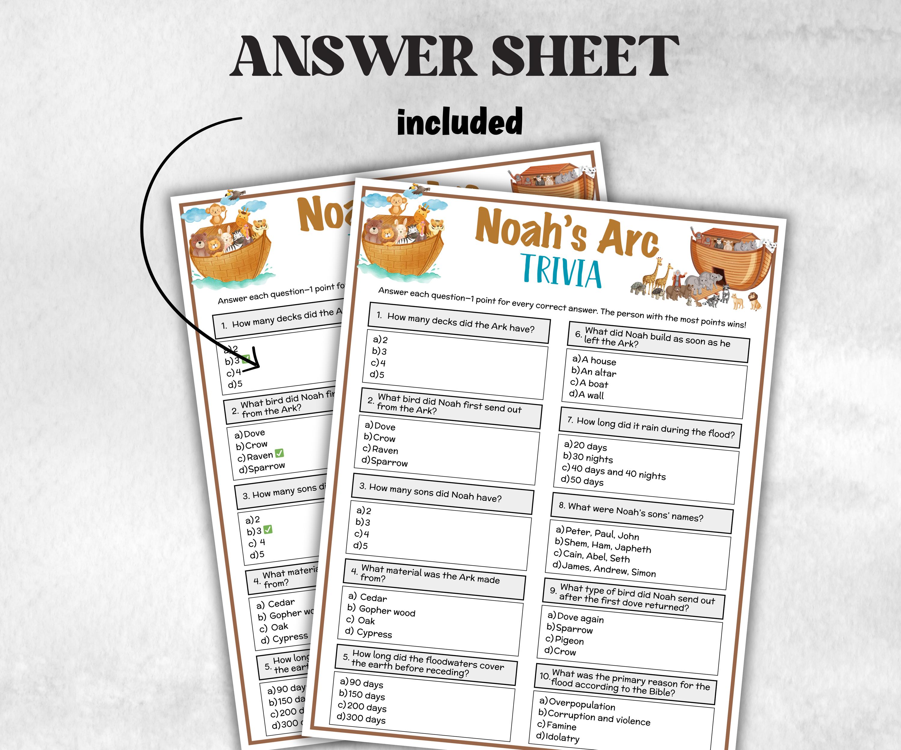 Printable Noah's Arc Trivia for kid, Old Testament Activity, Classroom Christmas, Church Fundraiser game, Adult Teen church Icebreaker game-Office Supplies -TheHustlingCatLady-Party Games