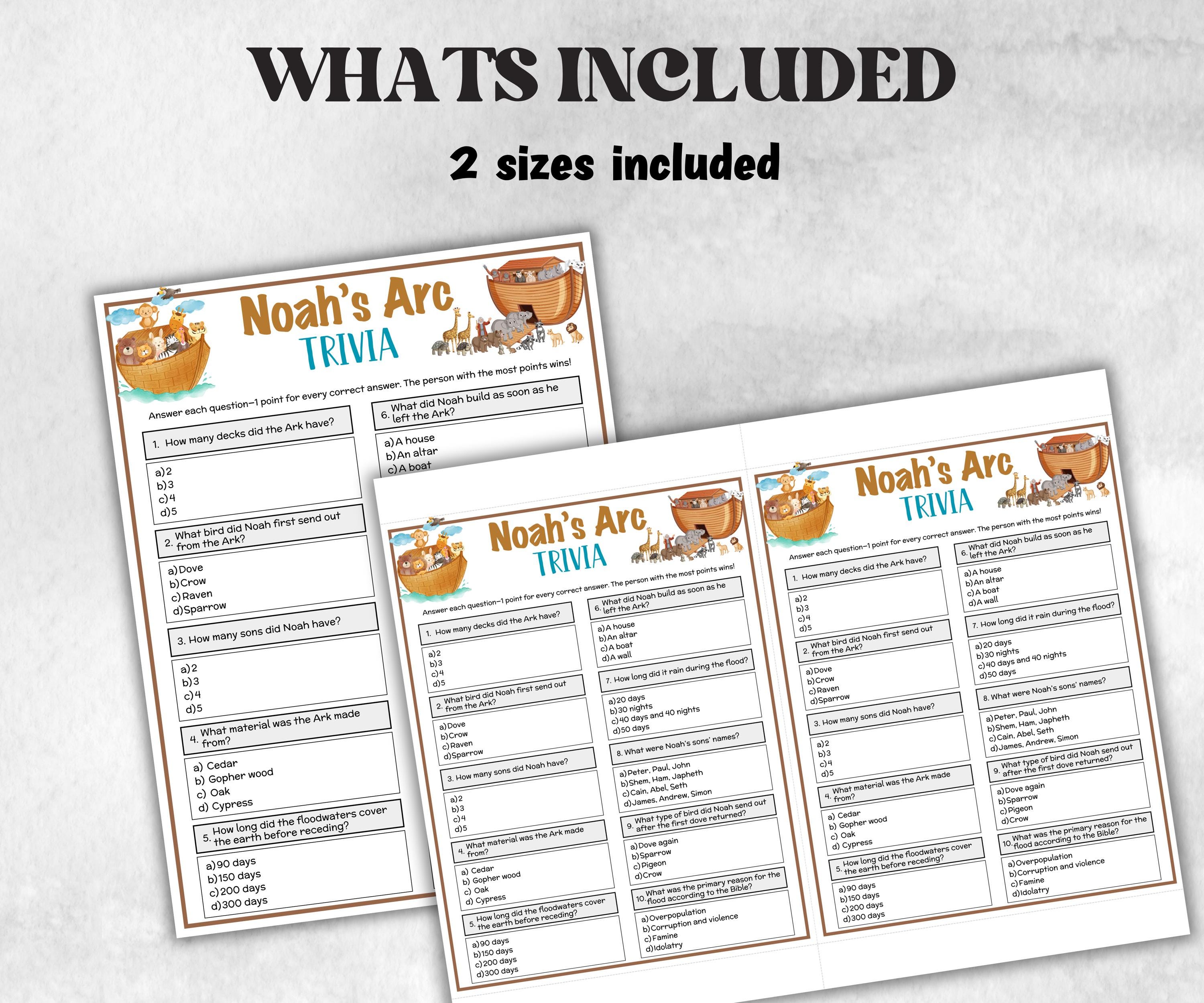Printable Noah's Arc Trivia for kid, Old Testament Activity, Classroom Christmas, Church Fundraiser game, Adult Teen church Icebreaker game-Office Supplies -TheHustlingCatLady-Party Games