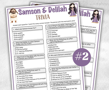 Printable Samson and Delilah Trivia for kid, Old Testament Activity, Classroom Christmas, Church Fundraiser, Adult Teen church Icebreaker-Office Supplies -TheHustlingCatLady-Party Games