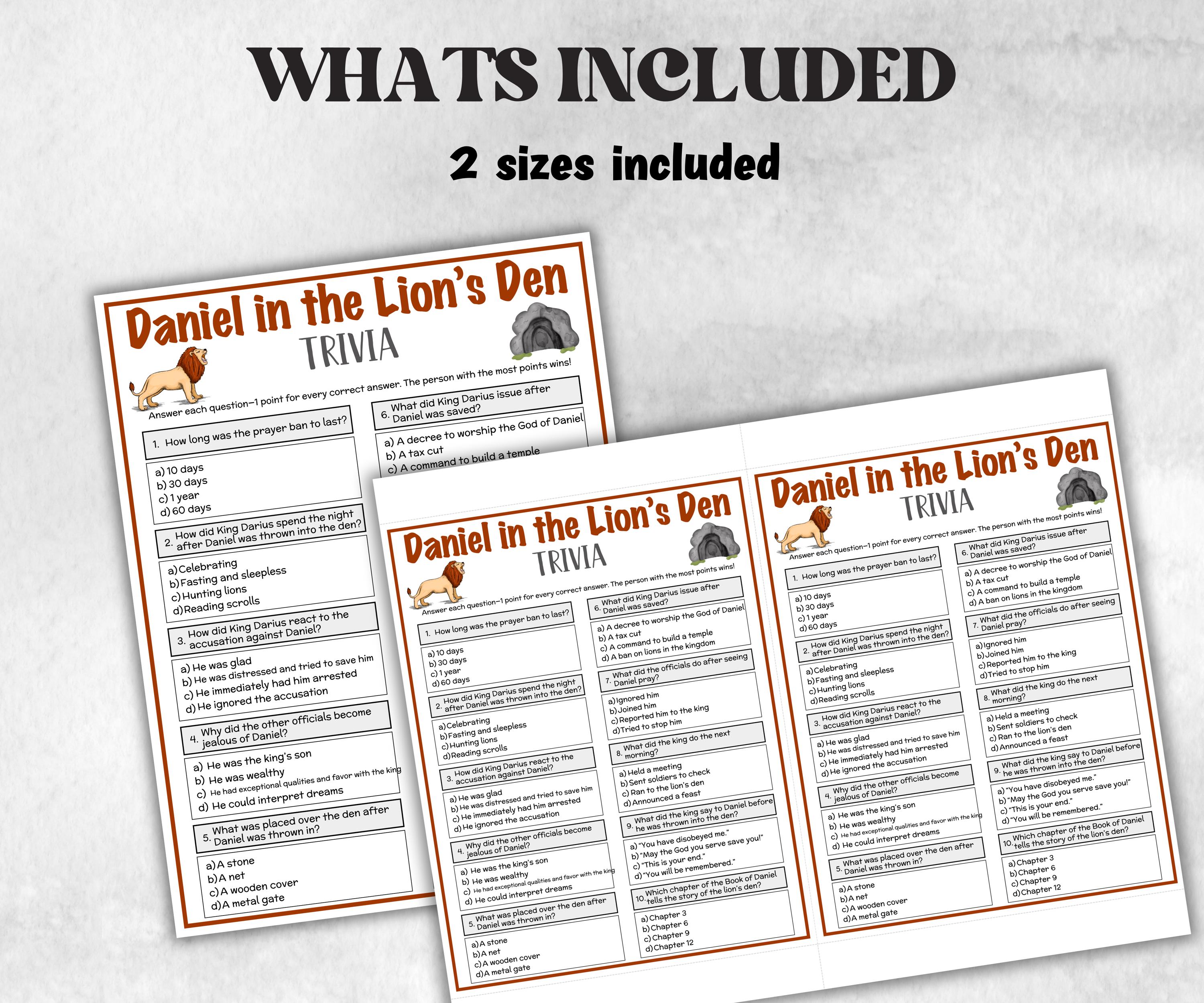 Printable Daniel in the lion's den Trivia for kid, Old Testament Activity, Classroom Christmas, Church Fundraiser, Adult Teen fun Icebreaker-Office Supplies -TheHustlingCatLady-Party Games