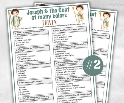 Printable Joseph and the coat of many colors Trivia for kid, Old Testament Activity, Church Fundraiser, Adult Teen church Icebreaker, class-Office Supplies -TheHustlingCatLady-Party Games