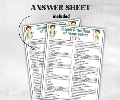 Printable Joseph and the coat of many colors Trivia for kid, Old Testament Activity, Church Fundraiser, Adult Teen church Icebreaker, class-Office Supplies -TheHustlingCatLady-Party Games