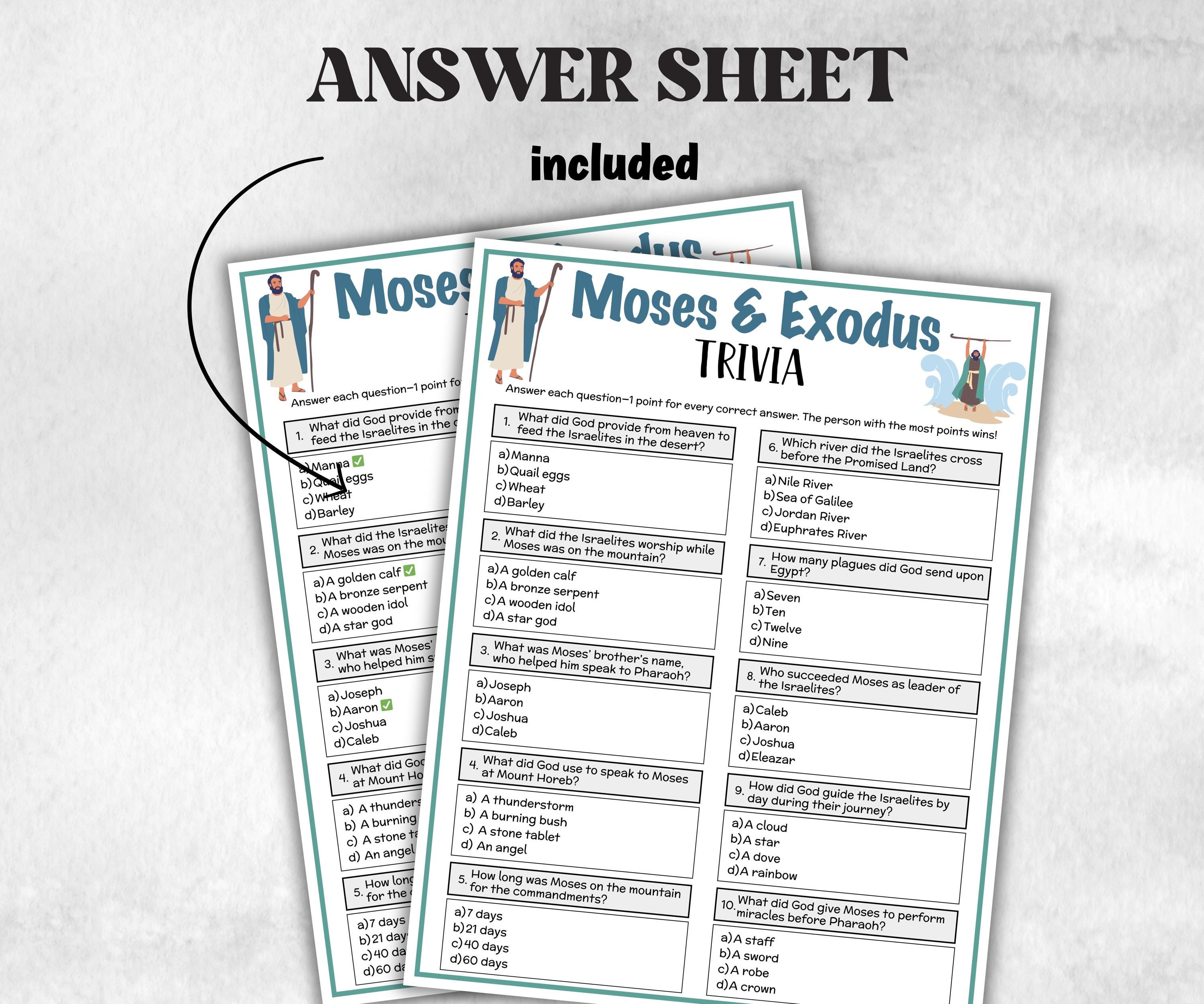Printable Moses and Exodus Trivia for kid, Old Testament Activity, Classroom Christmas, Church Fundraiser game, Adult Teen church Icebreaker-Office Supplies -TheHustlingCatLady-Party Games