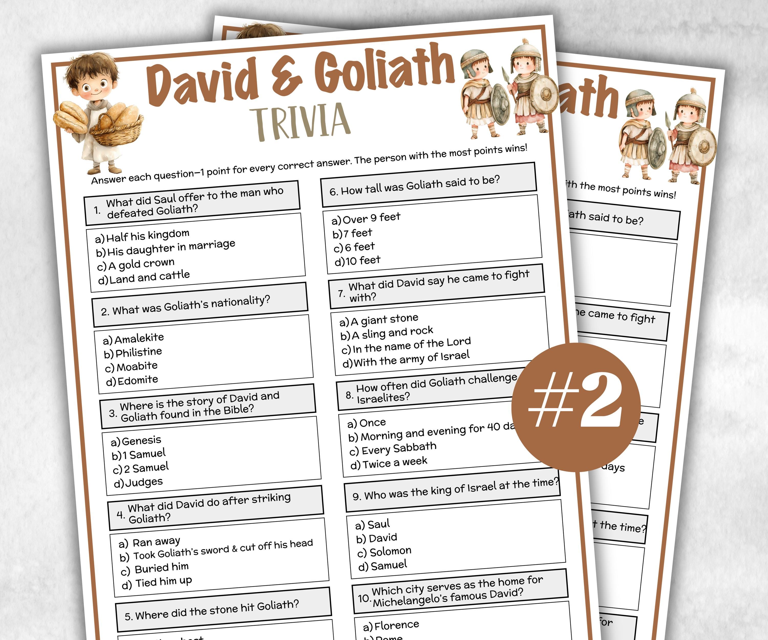 Printable David & Goliath Trivia for kid, Old Testament Activity, Classroom Christmas, Church Fundraiser game, Adult Teen church Icebreaker-Office Supplies -TheHustlingCatLady-Party Games