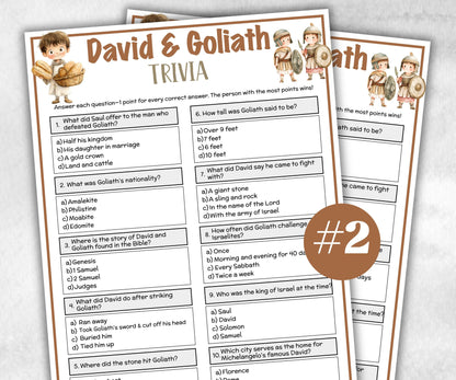 Printable David & Goliath Trivia for kid, Old Testament Activity, Classroom Christmas, Church Fundraiser game, Adult Teen church Icebreaker-Office Supplies -TheHustlingCatLady-Party Games