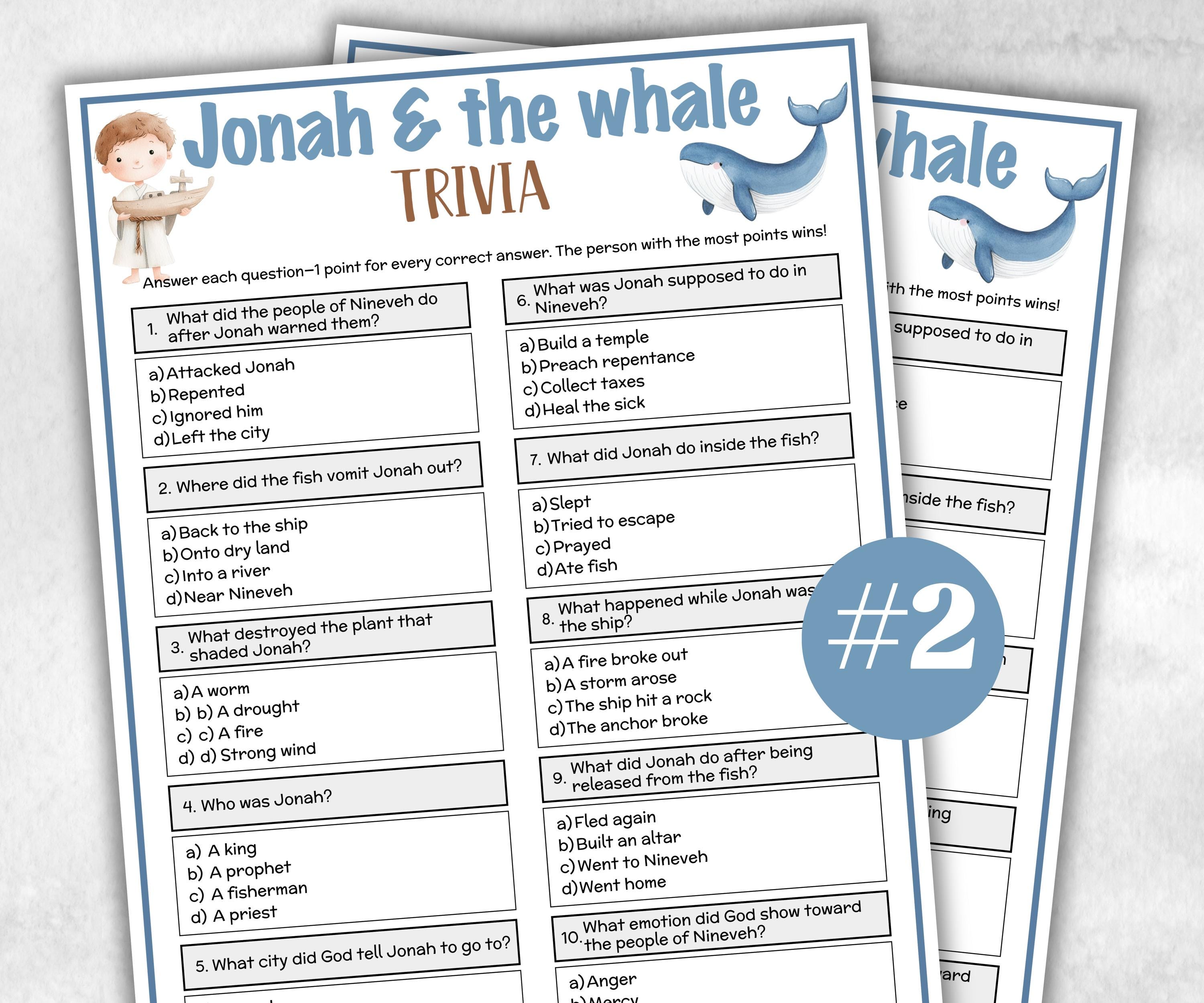 Printable Jonah and the whale Trivia for kid, Old Testament Activity, Classroom Christmas, Church Fundraiser, Adult Teen church Icebreaker-Office Supplies -TheHustlingCatLady-Party Games