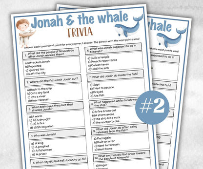 Printable Jonah and the whale Trivia for kid, Old Testament Activity, Classroom Christmas, Church Fundraiser, Adult Teen church Icebreaker-Office Supplies -TheHustlingCatLady-Party Games