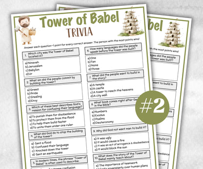 Printable Tower of Babel Trivia for kid, Old Testament Activity, Classroom Christmas, Church Fundraiser game, Adult Teen church Icebreaker-Office Supplies -TheHustlingCatLady-Party Games