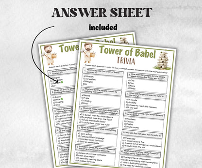 Printable Tower of Babel Trivia for kid, Old Testament Activity, Classroom Christmas, Church Fundraiser game, Adult Teen church Icebreaker-Office Supplies -TheHustlingCatLady-Party Games