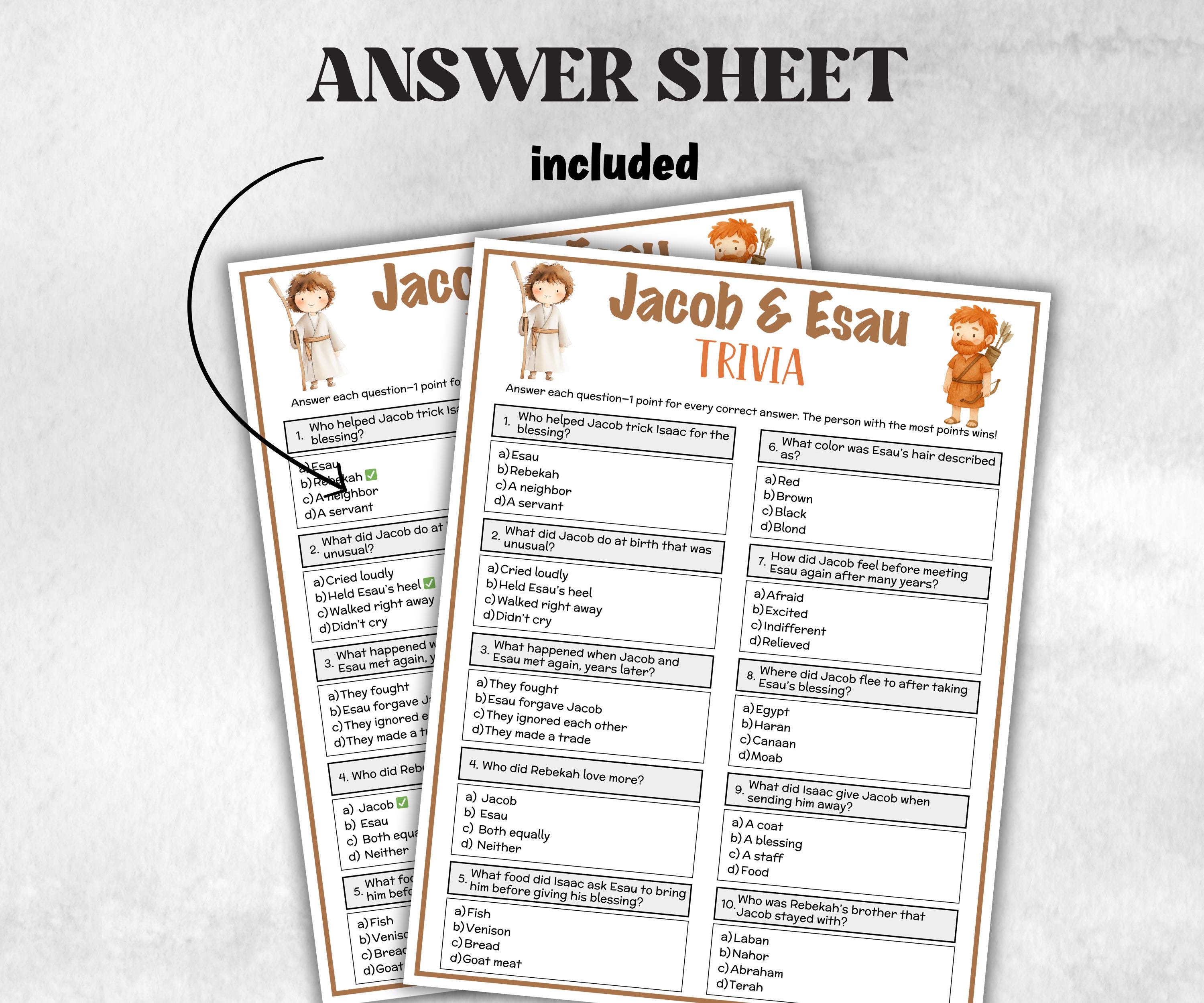 Printable Jacob and Esau Trivia for kid, Old Testament Activity, Classroom Christmas, Church Fundraiser game, Adult Teen church Icebreaker-Office Supplies -TheHustlingCatLady-Party Games