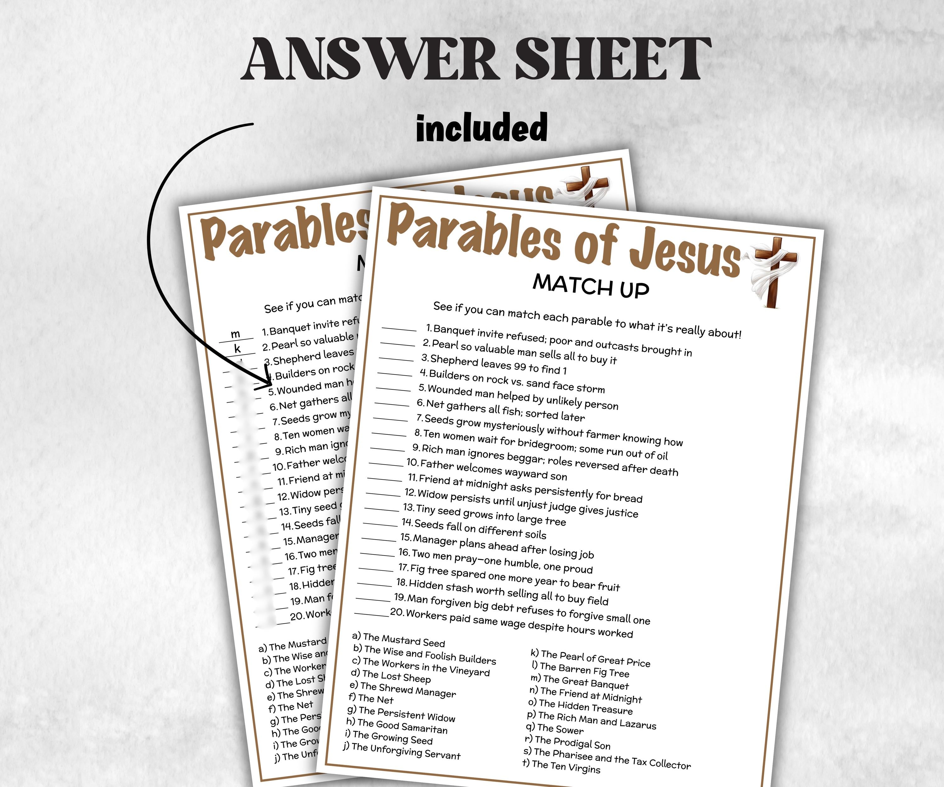 Printable Parables of Jesus Match up for kid, Old Testament Activity, Classroom Riddles, Church Fundraiser, Adult Teen church Icebreaker-Office Supplies -TheHustlingCatLady-Party Games
