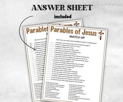 Printable Parables of Jesus Match up for kid, Old Testament Activity, Classroom Riddles, Church Fundraiser, Adult Teen church Icebreaker-Office Supplies -TheHustlingCatLady-Party Games