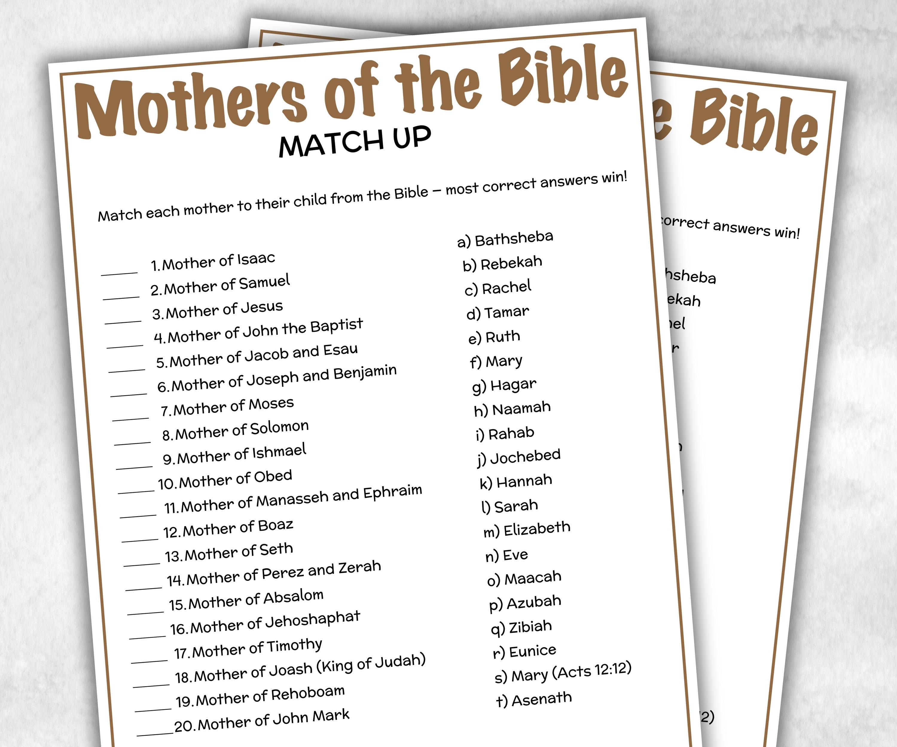 Printable Mothers of the Bible Match up for kid, Old Testament Activity, Classroom Riddles, Church Fundraiser, Adult Teen church Icebreaker-Office Supplies -TheHustlingCatLady-Party Games