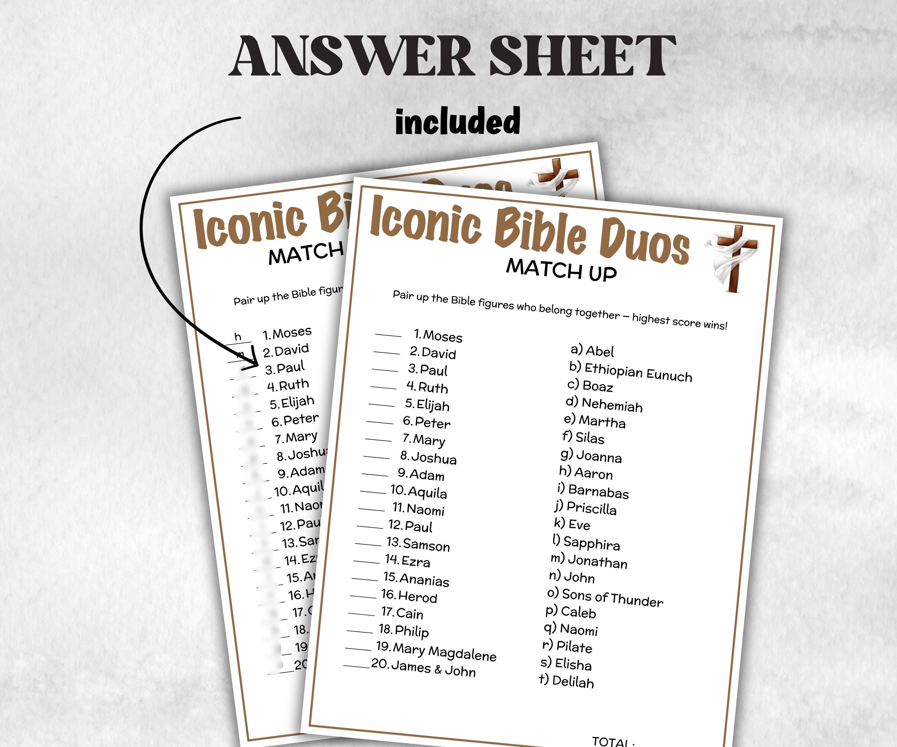 Printable Iconic Bible Duos Match up for kid, Old Testament Activity, Classroom Riddles, Church Fundraiser, Adult Teen church Icebreaker-Office Supplies -TheHustlingCatLady-Party Games