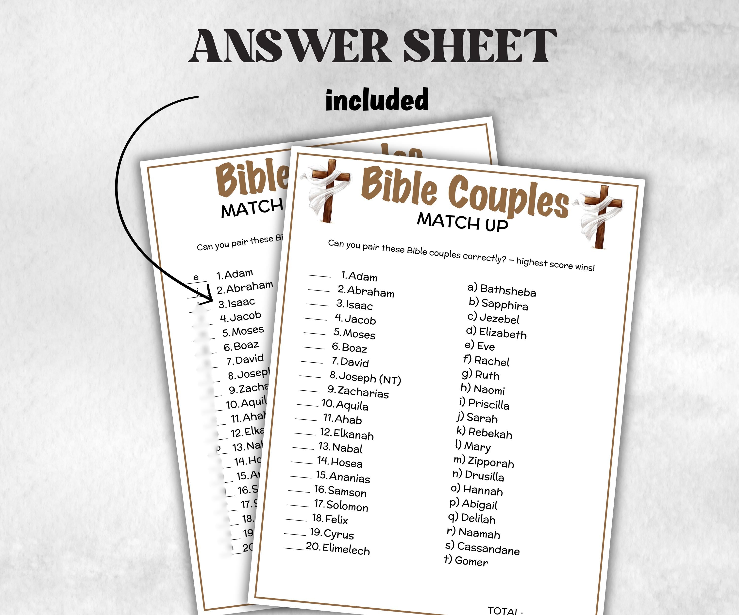 Printable Bible Couples Match up for kid, Old Testament Activity, Classroom Riddles, Church Fundraiser, Adult Teen church Icebreaker games-Office Supplies -TheHustlingCatLady-Party Games
