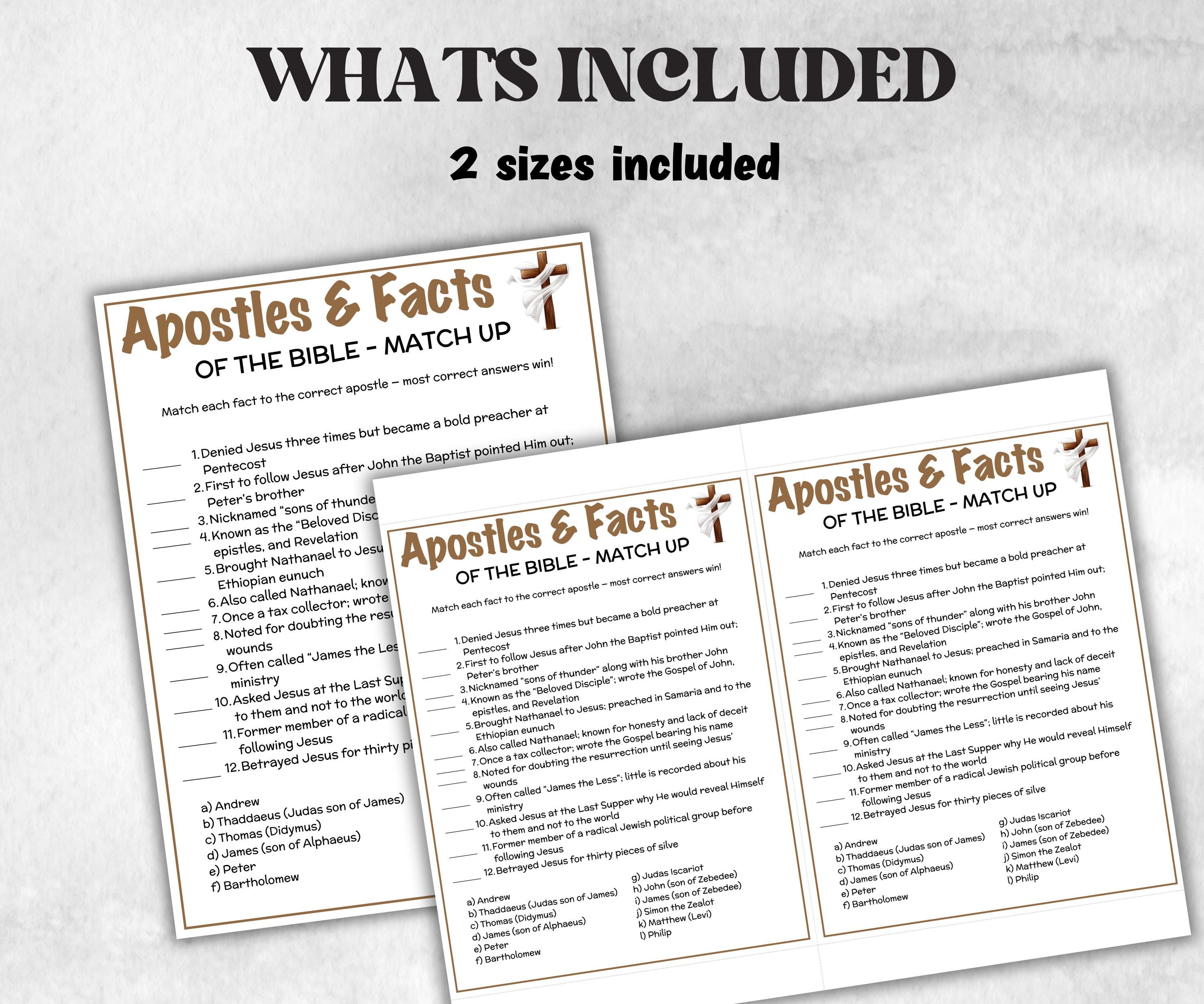 Printable Bible Apostles Facts Match up for kid, Old Testament Activity, Classroom Riddles, Church Fundraiser, Adult Teen church Icebreaker-Office Supplies -TheHustlingCatLady-Party Games