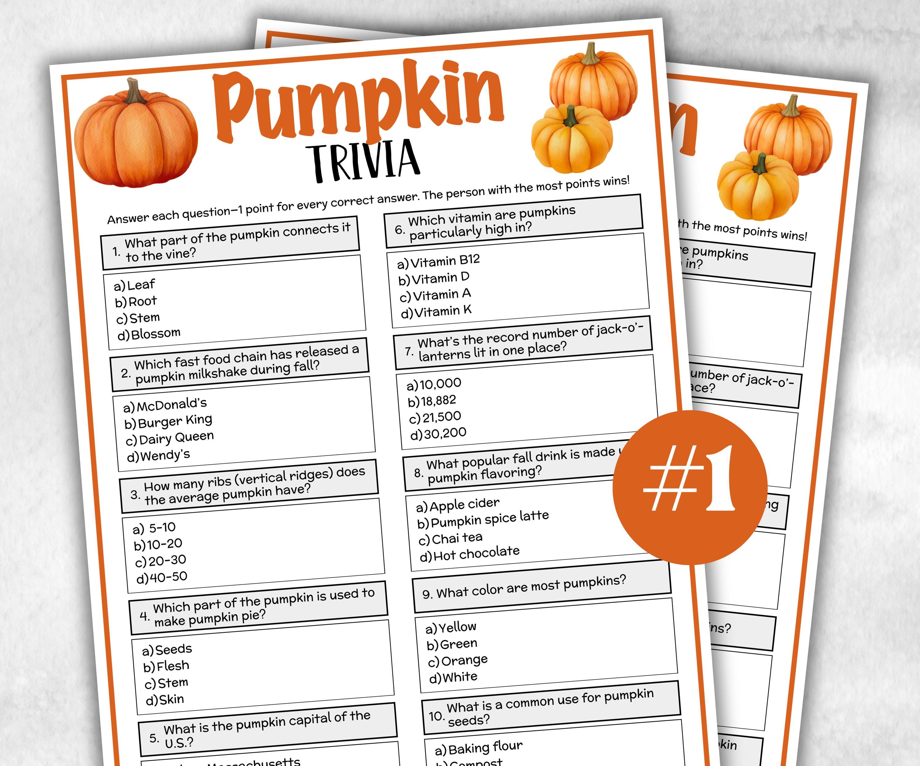 Pumpkin Trivia Game, Halloween Fall Party Trivia Game, Friendsgiving Family Trivia Game for kids and adults, Printable Classroom Game fun-Holidays -TheHustlingCatLady-Party Games
