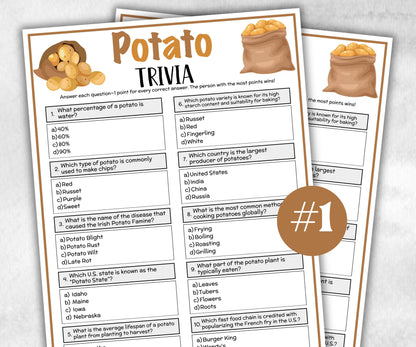 Printable Potato Trivia, Potato Theme Birthday Activity, Trivia Game Night, Family Reunion, Holiday quiz, national potato day, potato bar-Holidays -TheHustlingCatLady-Party Games
