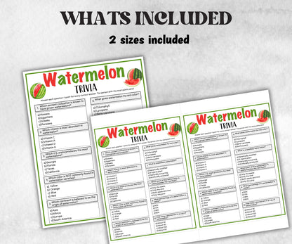 Printable Watermelon Trivia, Watermelon Theme Birthday Activity, Seniors Game, Trivia Game Night, Family Reunion, Classroom summer Spring-Holidays -TheHustlingCatLady-Party Games