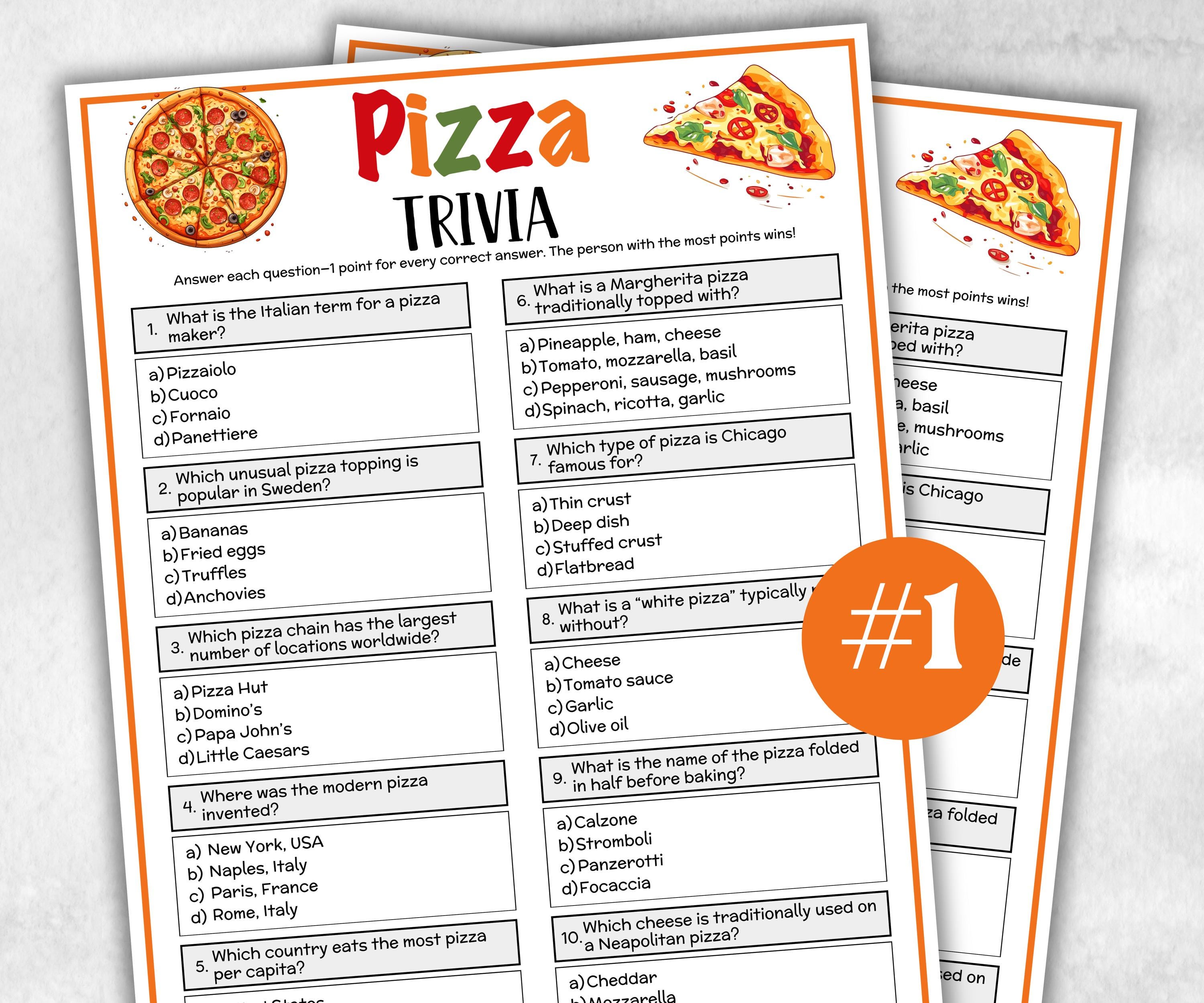 Printable Pizza Trivia, Pizza Theme Birthday Activity, Family Reunion, Classroom summer Spring dinner, teen pajama party, pizza baby show-Holidays -TheHustlingCatLady-Party Games