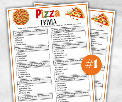 Printable Pizza Trivia, Pizza Theme Birthday Activity, Family Reunion, Classroom summer Spring dinner, teen pajama party, pizza baby show-Holidays -TheHustlingCatLady-Party Games