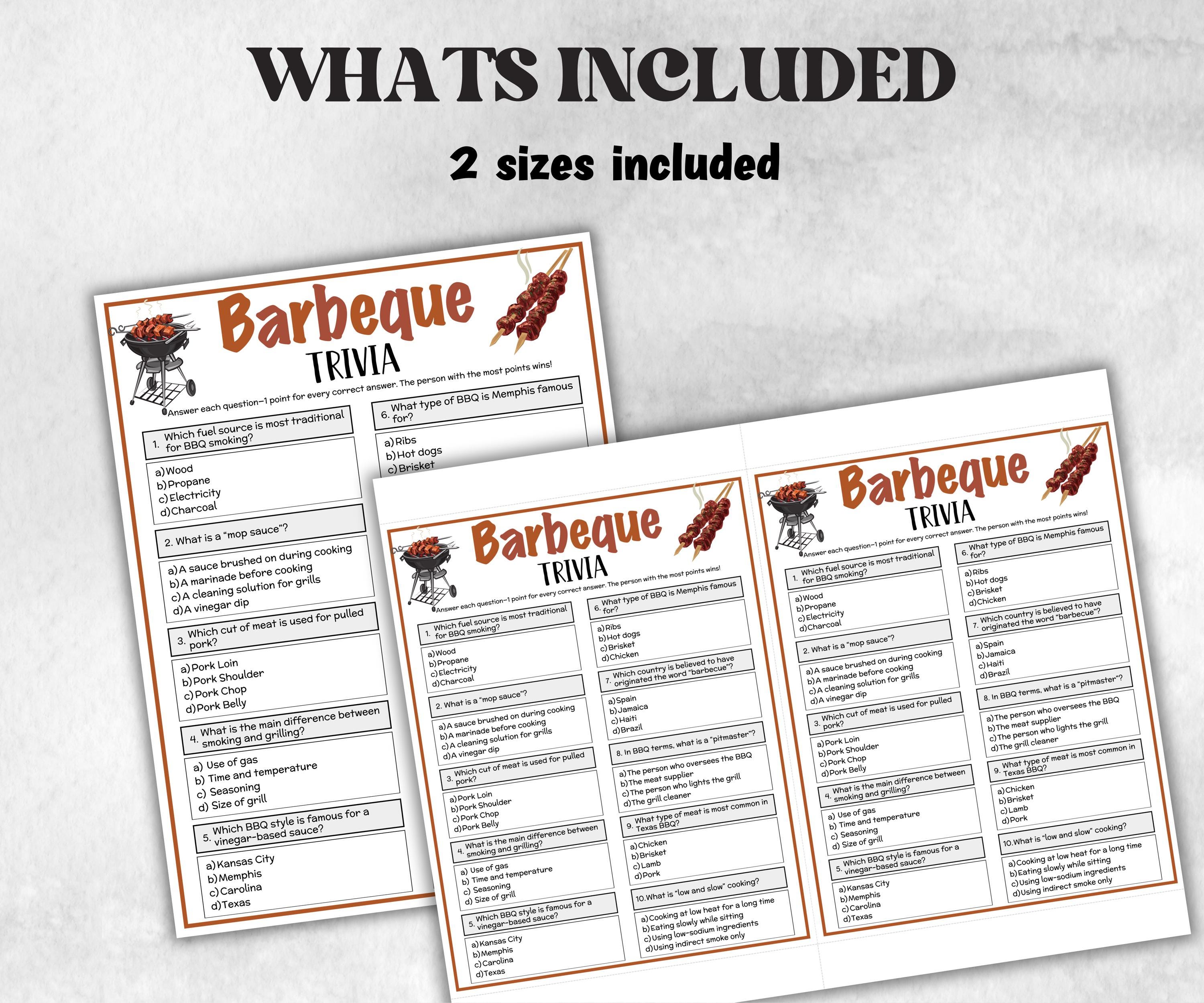 Printable Barbeque Trivia, Barbeque Theme Birthday Activity, Family Reunion, Classroom summer Grill dinner, teen pajama party, July 4th fun-Holidays -TheHustlingCatLady-Party Games