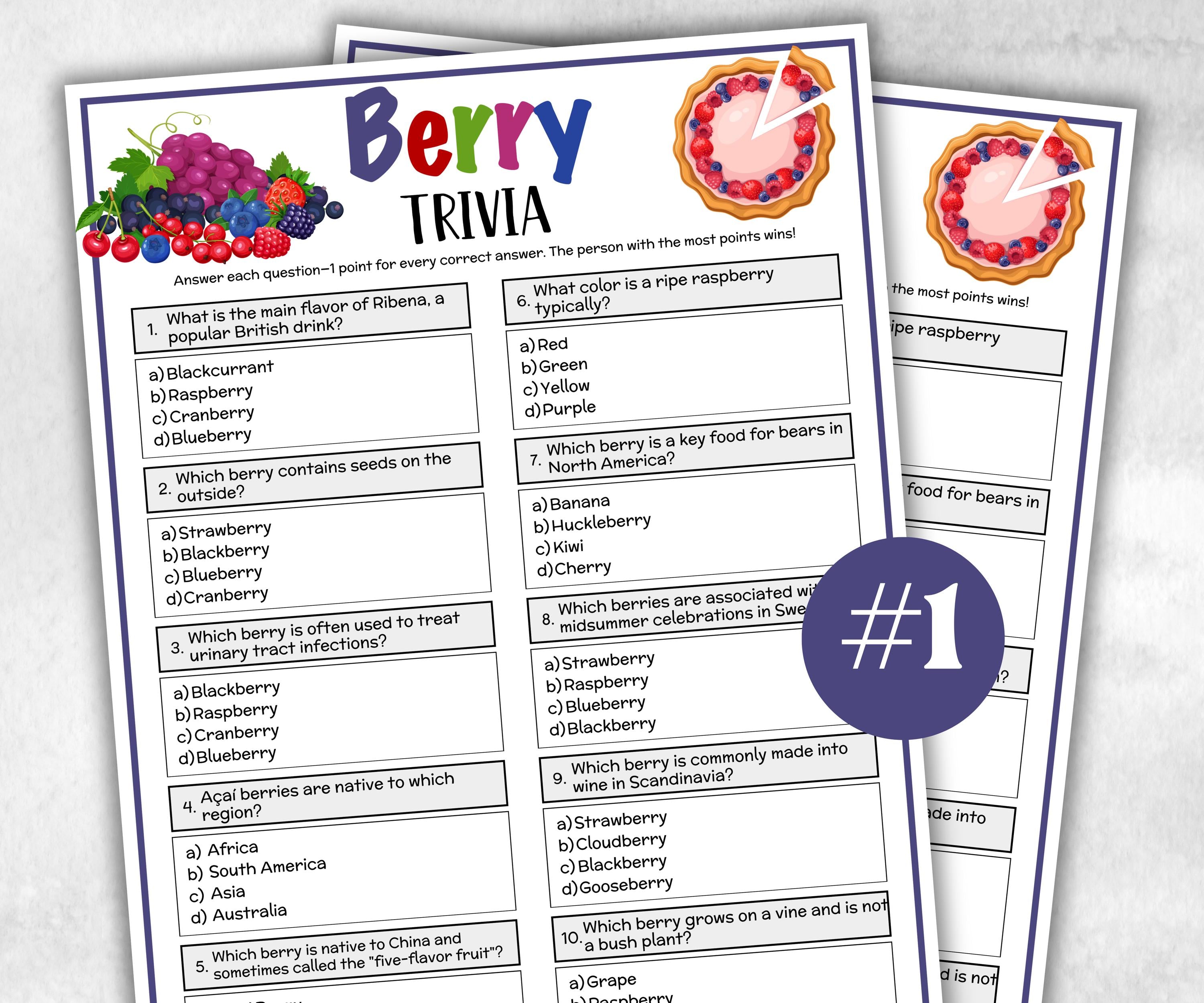 Printable Berry Trivia, Team Building Game, Berry Picking, Fall Autumn Game, Christmas winter, Holiday party, Spring Party Quiz, Berry Sweet-Holidays -TheHustlingCatLady-Party Games