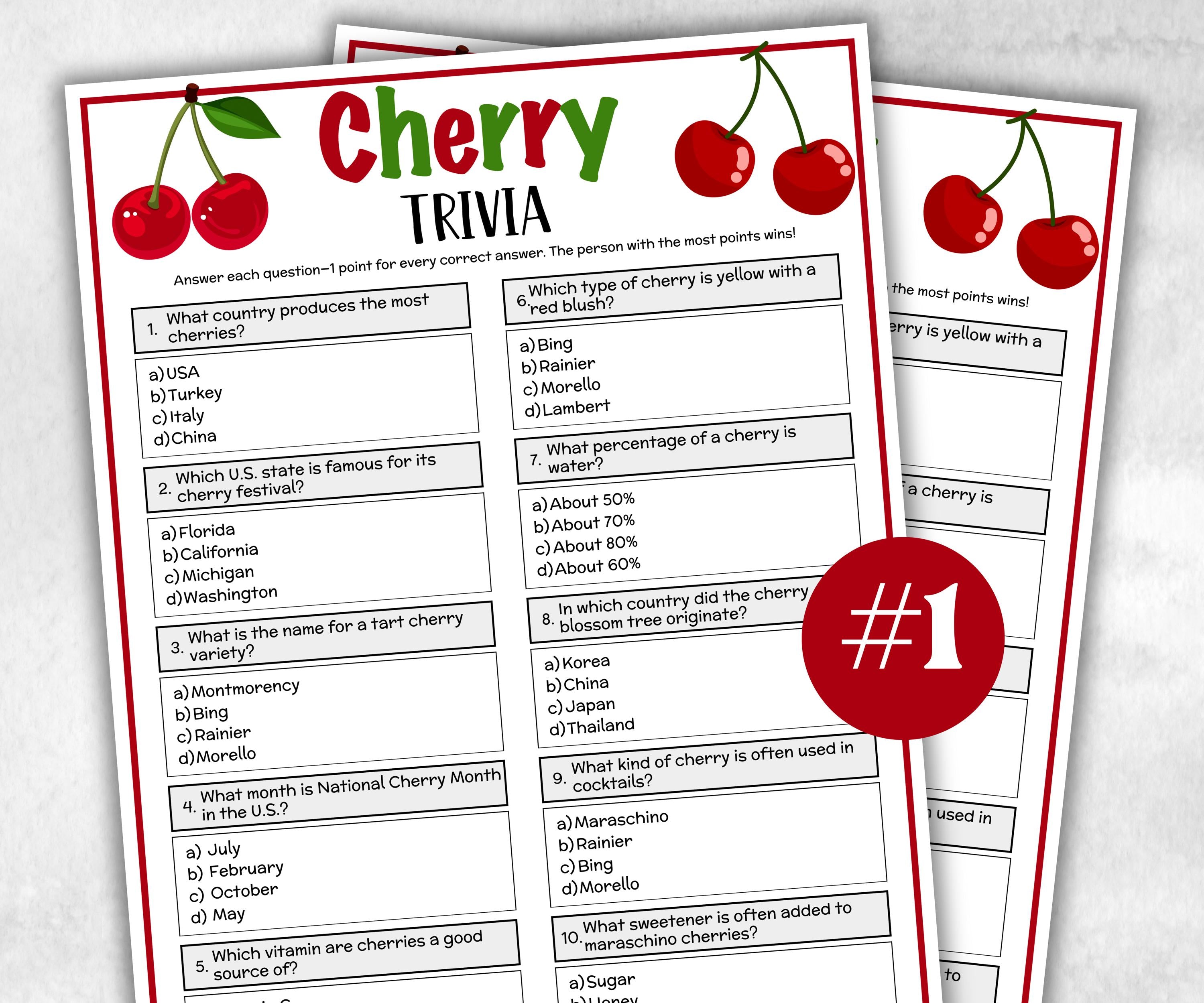 Printable Cherry Trivia, Team Building Games, Fall Autumn Game, Christmas winter, Holiday party, Cherry Picking, tween birthday, girl shower-Holidays -TheHustlingCatLady-Party Games