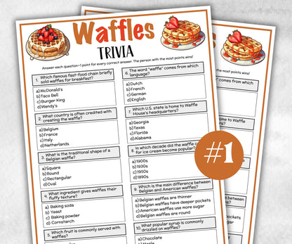 Printable Waffle Trivia, Team Building Games, Brunch Belgium Waffle Quiz, Breakfast Trivia, National Waffle Day, Pajama Party, sleepover fun-Holidays -TheHustlingCatLady-Party Games