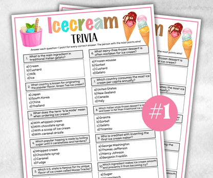 Printable Icecream Trivia, Team Building Games, Fun Food Trivia, Icecream Bridal shower, beach party, riddle quiz questions, pajama party-Holidays -TheHustlingCatLady-Party Games