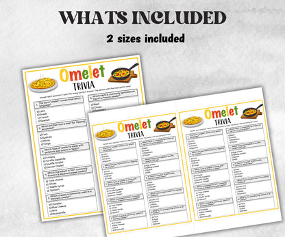 Printable Omelet Trivia, Team Building Games, Riddles Quiz questions, Food themed Games, Brunch Trivia, Teen Pajama Party, National Omelet-Holidays -TheHustlingCatLady-Party Games