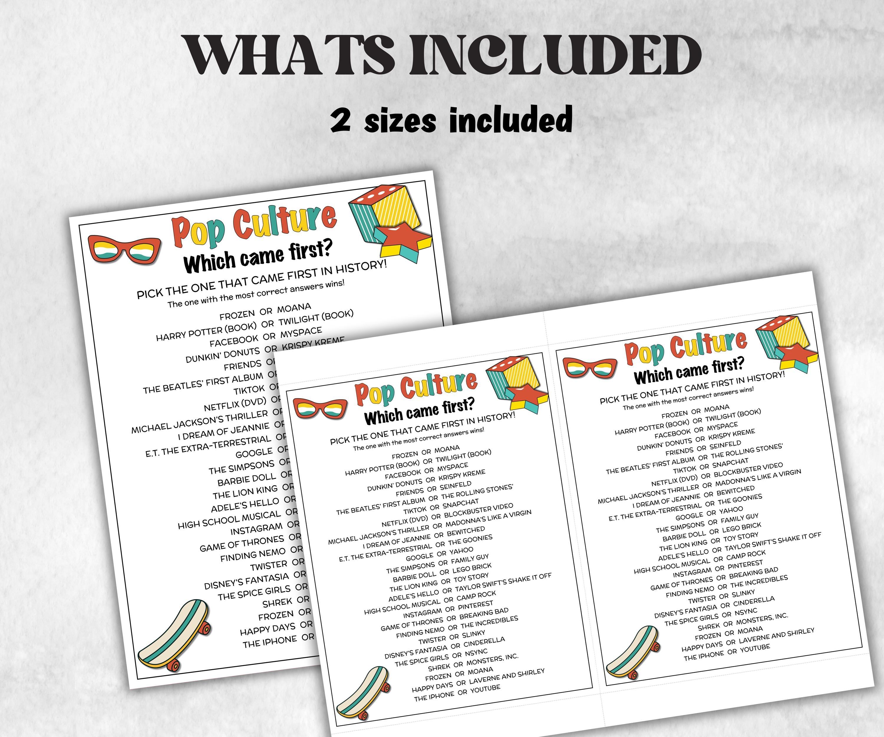 Pop Culture Match UpTrivia Game, Guess Which Came First Quiz, Senior Game night, family game activity, Kids Teen Adult party guess games-Holidays -TheHustlingCatLady-Party Games