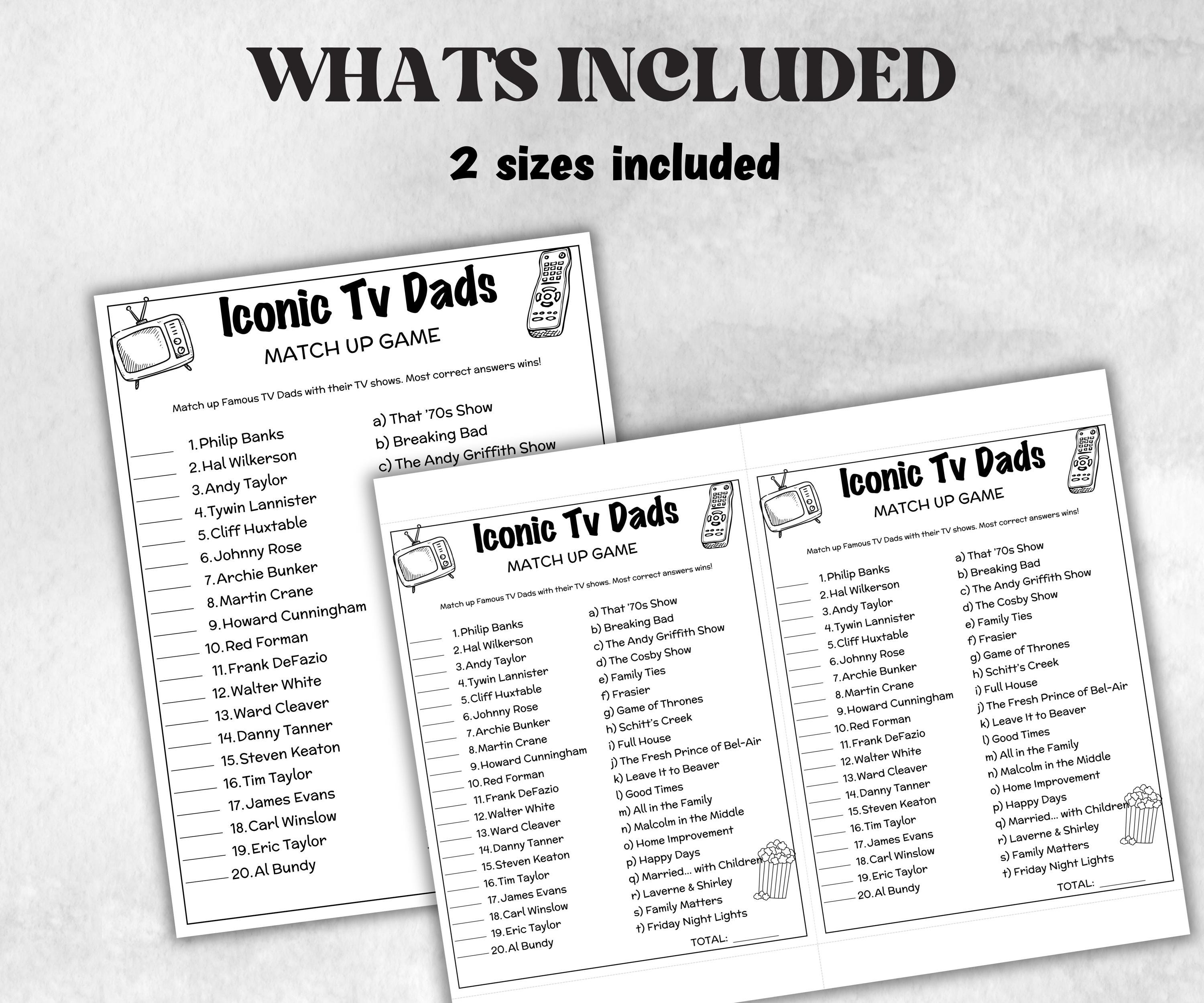 Iconic TV Dads trivia party Game, Daddy Trivia Quiz, TV Sitcoms, Senior Game night, family activity, Famous TV Dads, Fathers Day celebrate-Holidays -TheHustlingCatLady-Party Games