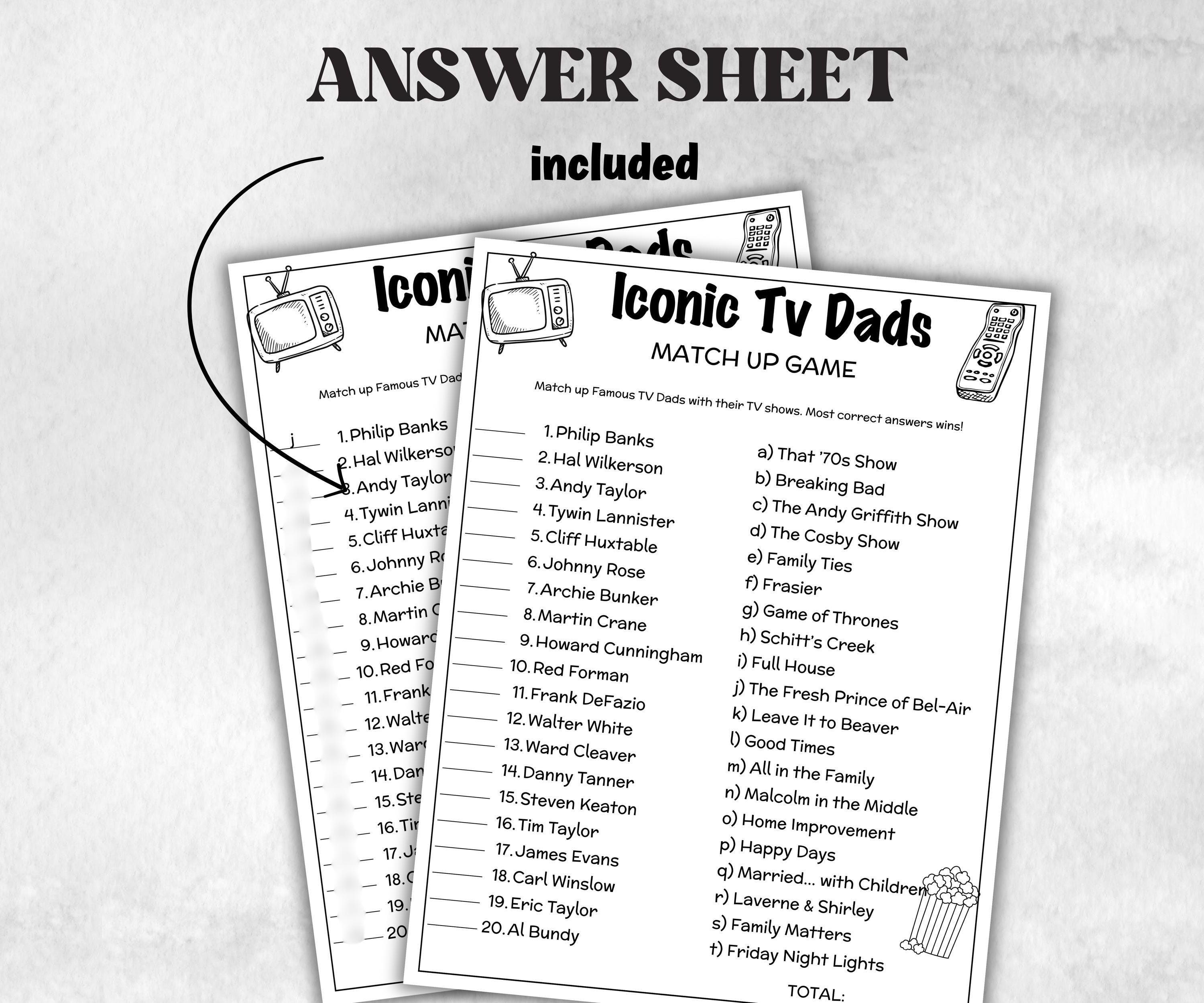Iconic TV Dads trivia party Game, Daddy Trivia Quiz, TV Sitcoms, Senior Game night, family activity, Famous TV Dads, Fathers Day celebrate-Holidays -TheHustlingCatLady-Party Games