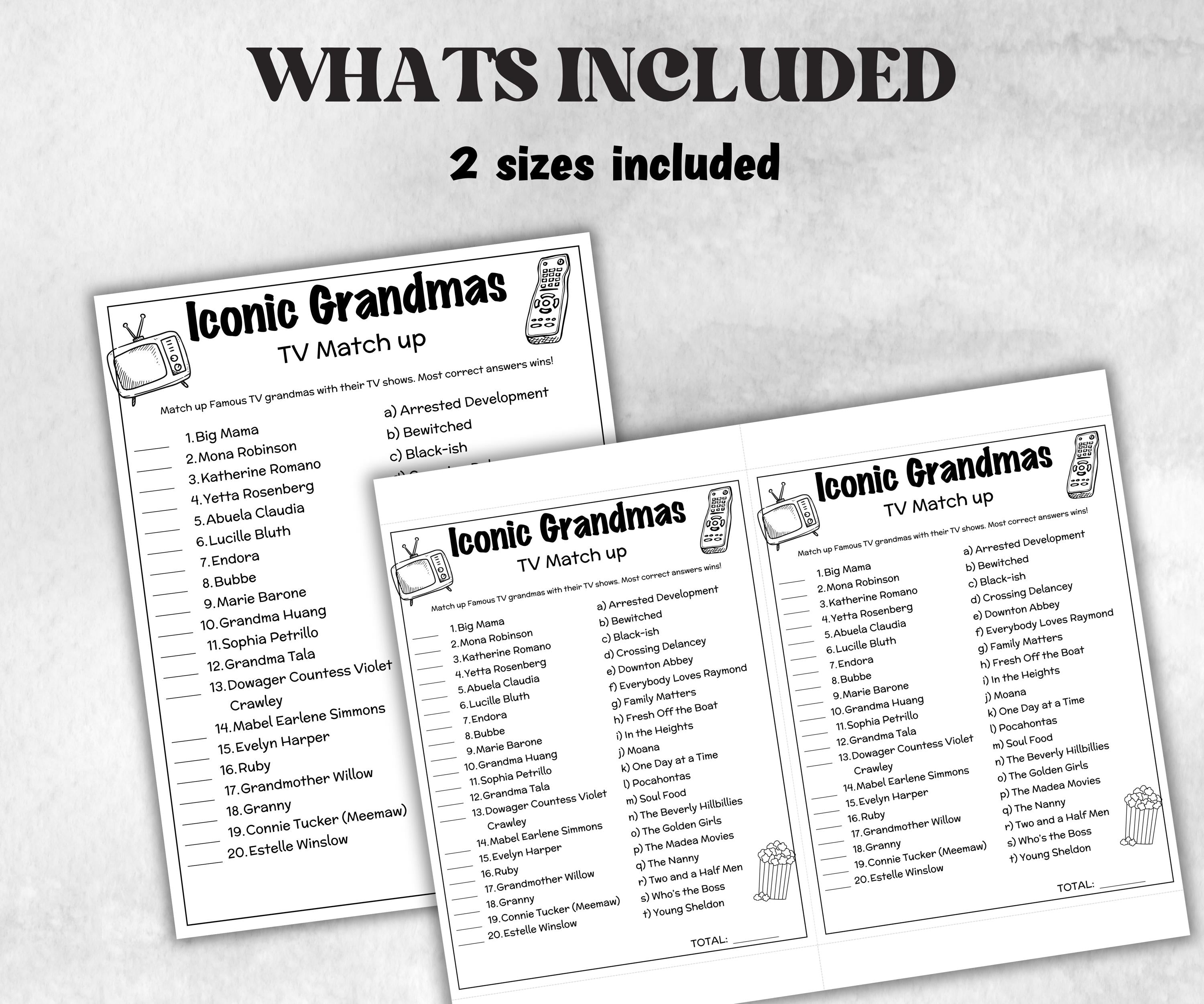 Iconic TV Grandmas trivia party Game, Grandma Trivia Quiz, TV Sitcoms, Senior Game night, family activity, Famous TV Dads, Grandparents Day-Holidays -TheHustlingCatLady-Party Games