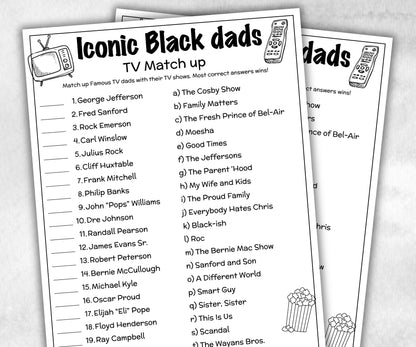Iconic TV Black Dads trivia party Game, Black Culture Quiz, Black TV Sitcoms, Black African Fathers Day, Famous Black Dads, Black History-Holidays -TheHustlingCatLady-Party Games