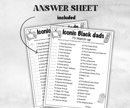 Iconic TV Black Dads trivia party Game, Black Culture Quiz, Black TV Sitcoms, Black African Fathers Day, Famous Black Dads, Black History-Holidays -TheHustlingCatLady-Party Games