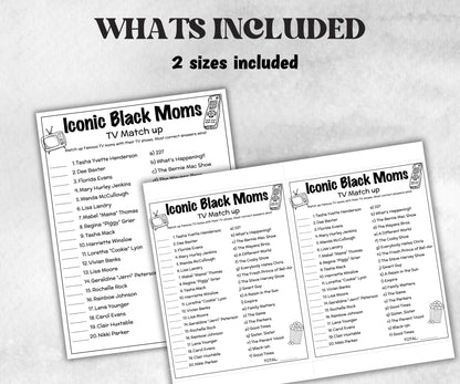 Iconic TV Black Moms trivia party Game, Black Culture Quiz, Black TV Sitcoms, African Black Mothers Day, Famous Black Moms, Black History-Holidays -TheHustlingCatLady-Party Games
