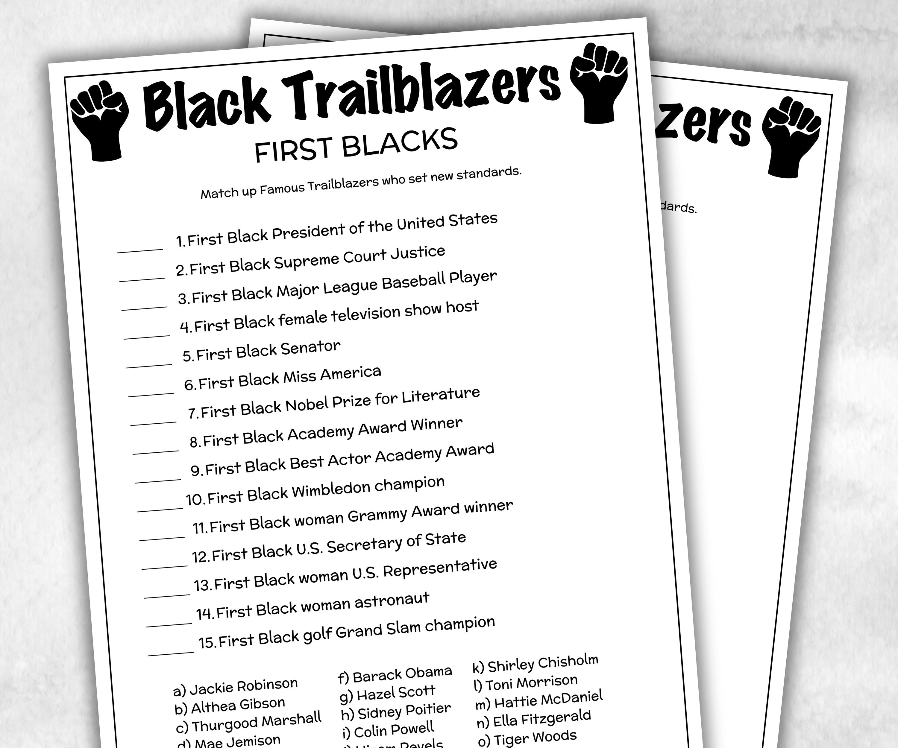 Black Trailblazers Match Up trivia party Game, Black Culture Quiz, Black African Fathers Day, Black History, famous first black, educational-Holidays -TheHustlingCatLady-Party Games