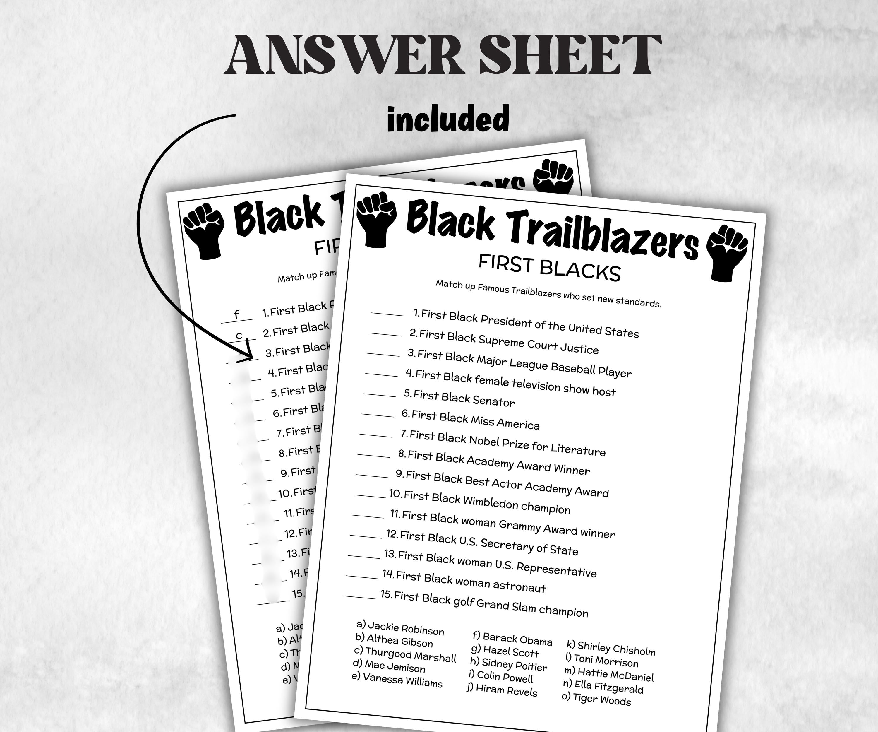 Black Trailblazers Match Up trivia party Game, Black Culture Quiz, Black African Fathers Day, Black History, famous first black, educational-Holidays -TheHustlingCatLady-Party Games