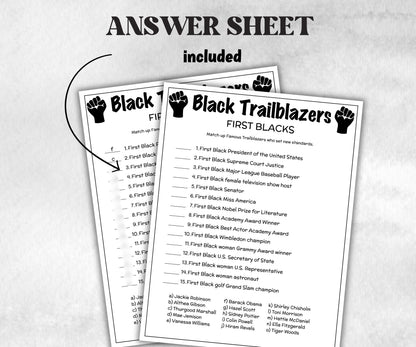 Black Trailblazers Match Up trivia party Game, Black Culture Quiz, Black African Fathers Day, Black History, famous first black, educational-Holidays -TheHustlingCatLady-Party Games