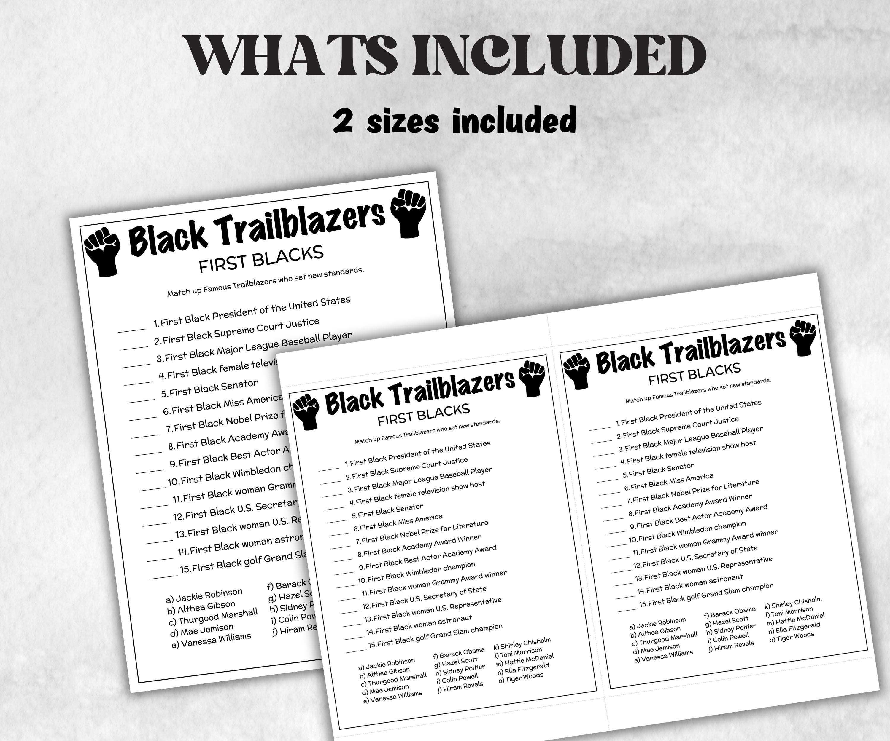Black Trailblazers Match Up trivia party Game, Black Culture Quiz, Black African Fathers Day, Black History, famous first black, educational-Holidays -TheHustlingCatLady-Party Games