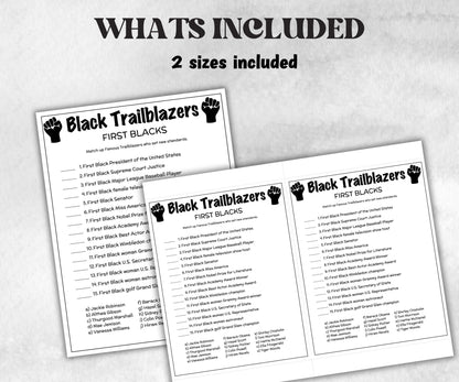 Black Trailblazers Match Up trivia party Game, Black Culture Quiz, Black African Fathers Day, Black History, famous first black, educational-Holidays -TheHustlingCatLady-Party Games