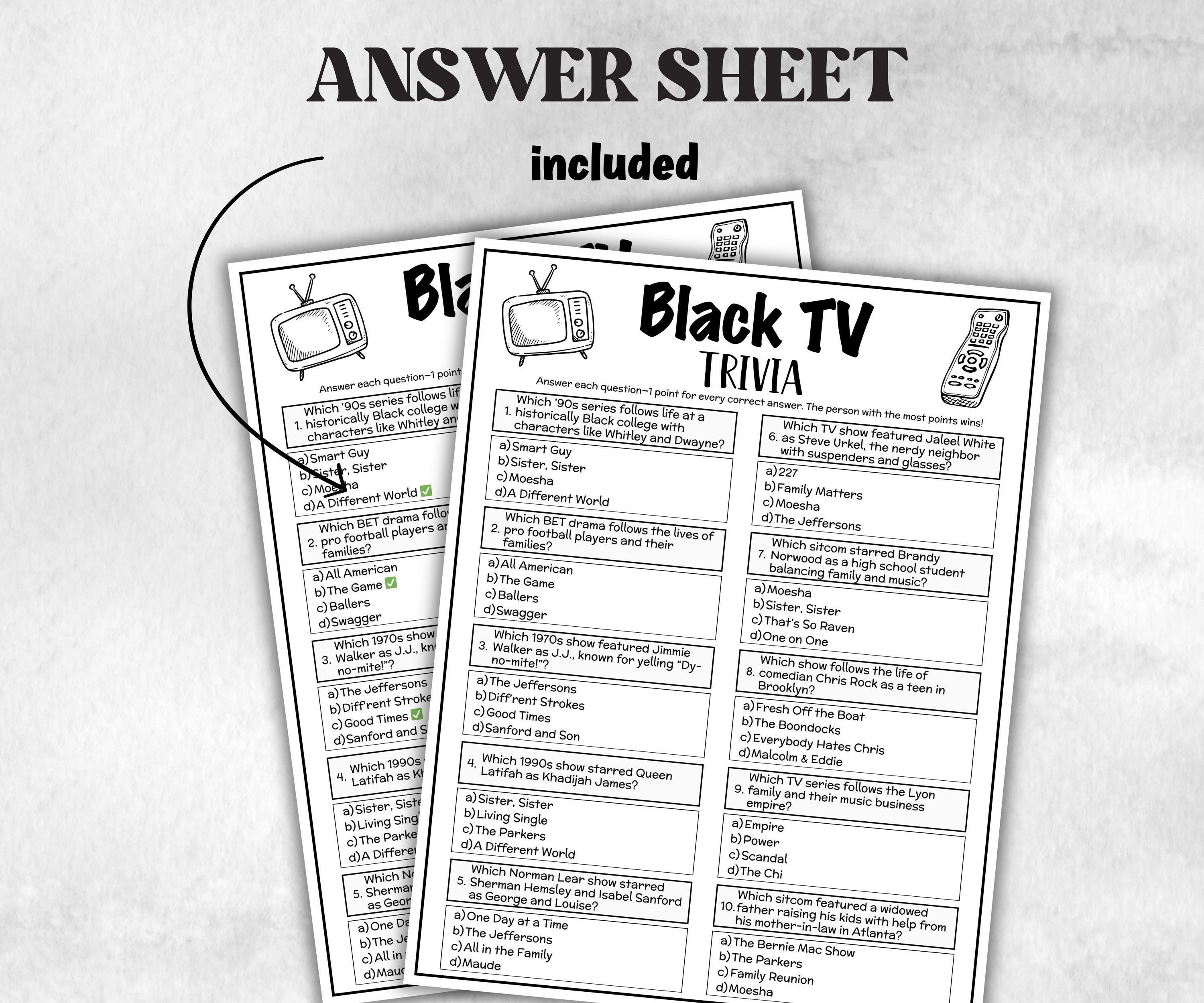 Black TV Sitcom trivia party Game, Black Culture Quiz, TV Sitcoms, African American Games, Black History, Summer Icebreaker questions, Party-Holidays -TheHustlingCatLady-Party Games